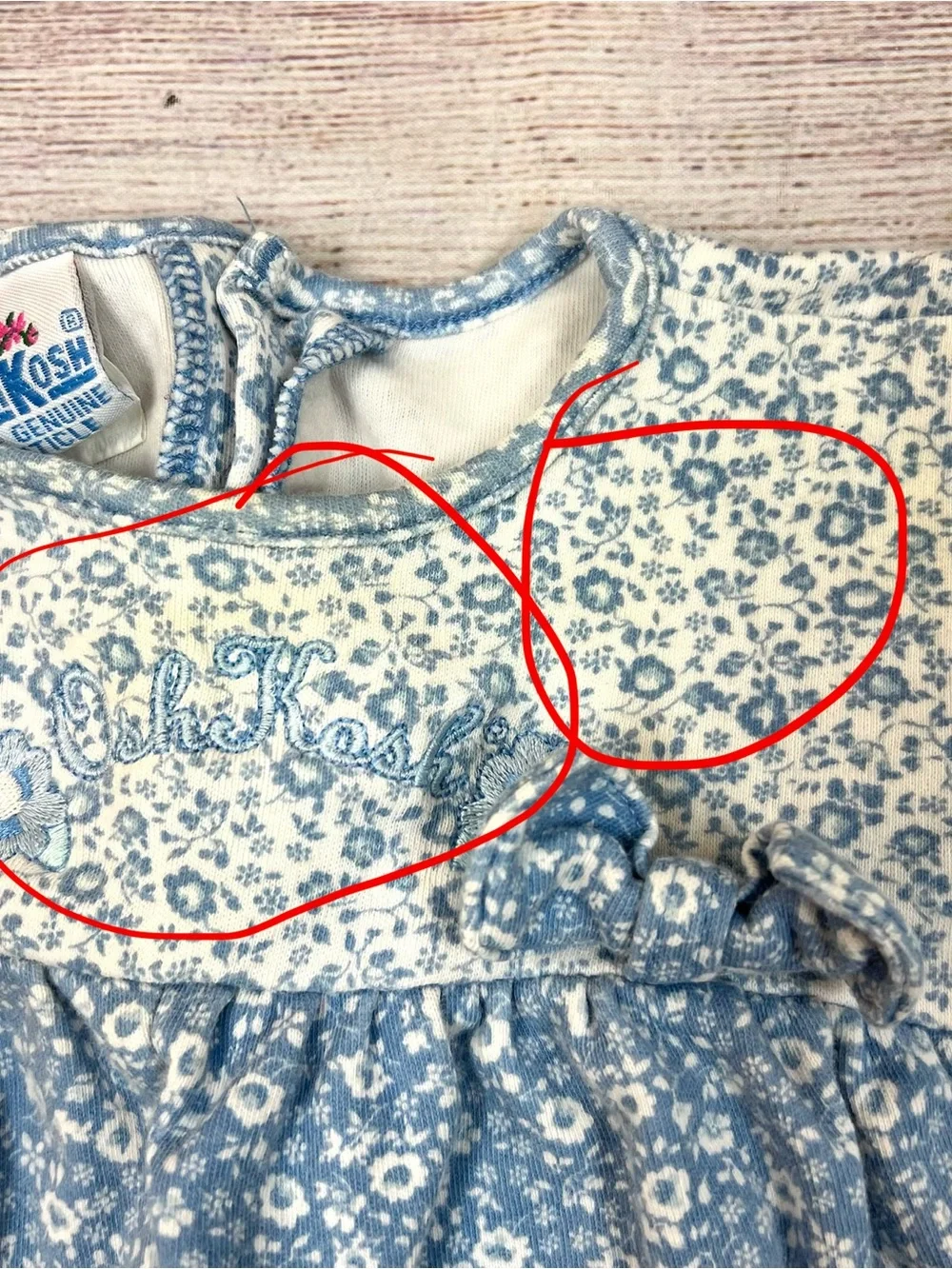 Vintage Oshkosh B’Gosh Girls Blue White Floral Romper Jumpsuit Size 3-6 M 90s